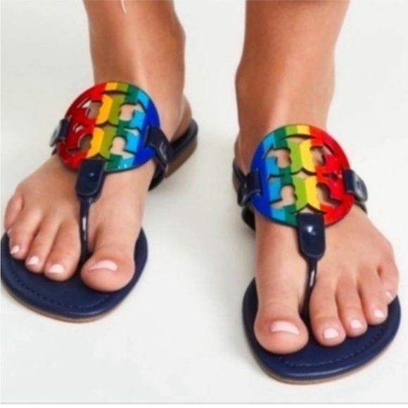 Tory Burch Miller Sandal Bright Rainbow Royal Navy Size 7